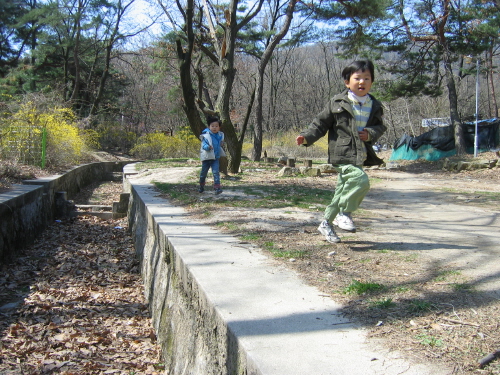 아름다운마을어린이집 아이들은 가까이 있는 산이나 냇가, 숲으로 가서 흙을 밟고 맘껏 뛰어놀며 생명과 평화를 배운다.