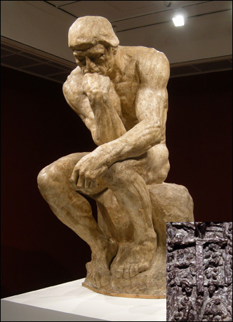 '생각하는 사람(Le Penseur)' 채색석고 184×107×150cm 1881-1882. '지옥문3번째(축소물)' 청동109×73×28cm 1880(아래)