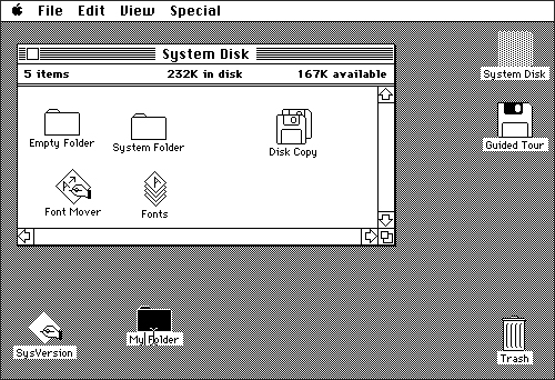매킨토시가 1984년에 선보인 그래픽 기반 운영체제.
