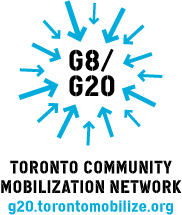 이번 시위를 주관하고 있는 Toronto Community Mobilization Network 로고