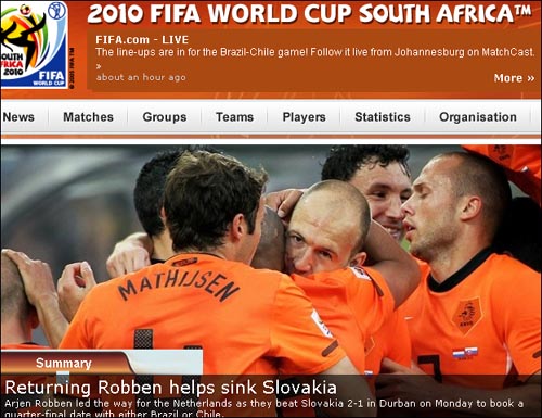  네덜란드가 슬로바키아를 꺾고 남아공월드컵 8강에 올랐다. 