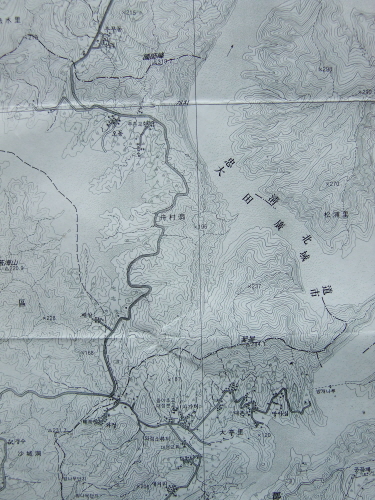 도계탐사 지도: 아래 왼쪽으로 출발지점인 와정 마을이 보인다.