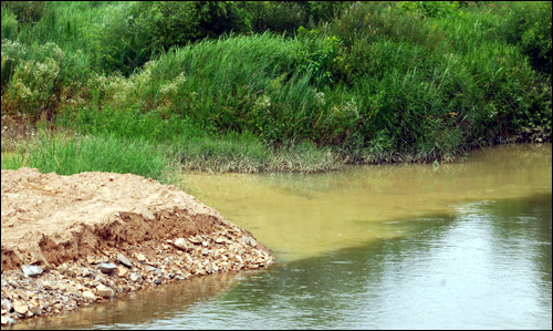 대전 서남부권 개발현장에서 갑천 월평공원으로 유입되고 있는 흙탕물