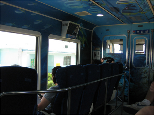 바다열차의 내부 모습. 일반 객차와는 달리 좌석이 모두 창을 향하고 있다.