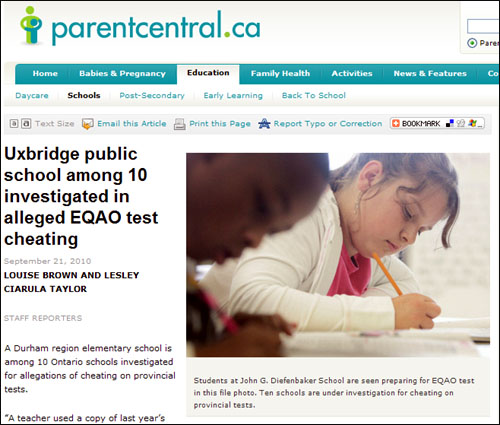 캐나다 온타리오주 학교 선생들의 시험 부정행위를 보도한 <더 스타>.