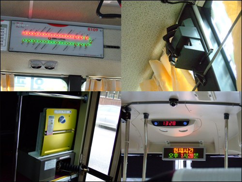 경기순환버스의 고급 설비들 (전자식 노선도, 핸드폰 충전기, 공기청정기, LED식 전광판)