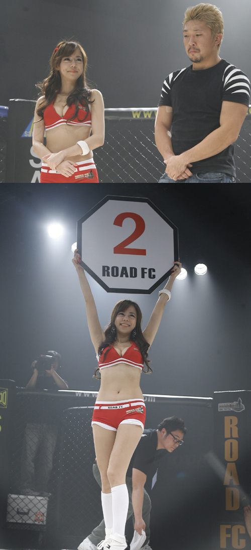 라운딩을 펼치는 김나나  김나나는 ROAD FC의 꽃인 라운딩 모델로, 국내 종합 격투기와 K-1에서 활약한 베테랑 라운드 모델이다. 