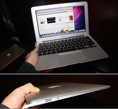 애플코리아가 4일 선보인 맥북 에어 신제품. 11인치형과 13인치형 두 모델로 11인치형은 무게 1.06kg, 두께 0.3~1.7cm에 불과하다.