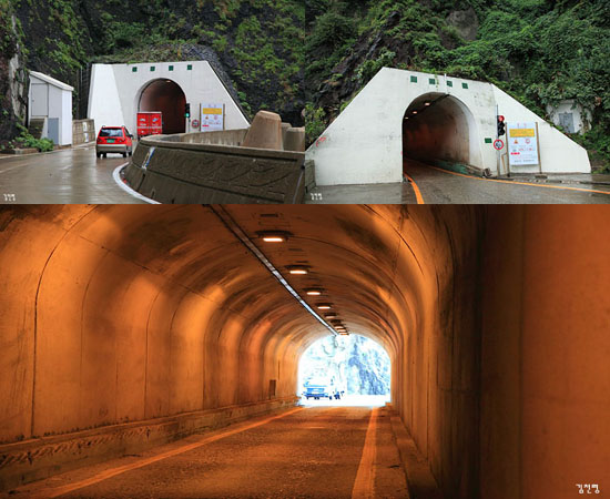 울릉도의 터널에는 험한 지형으로 인해 신호등이 있다.