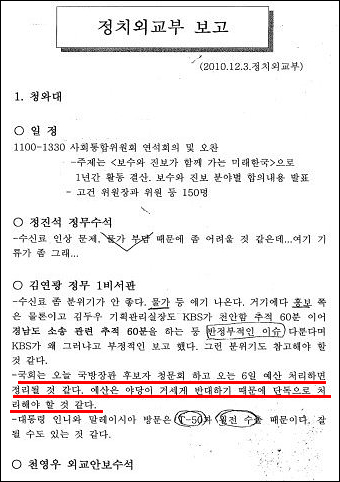 KBS 새노조가 14일 공개한 KBS 정치외교부 12월3일자 정보보고 사본.
