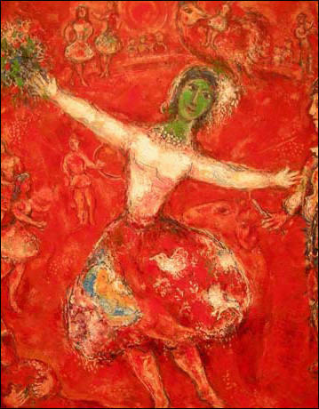 '서커스에서(Au Cirque)' 캔버스에 유화 100×81cm 1968-1971. <개인소장> ⓒ Marc Chagall/ADAGP, Paris-SACK, Seoul, 2010 Chagall(R)