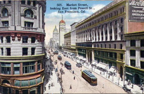 1906년 대지진으로부터 완전 복구된 1920년대 샌프란시스코 거리(Market St.)