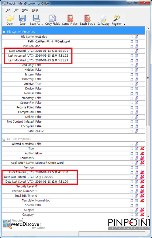 컴퓨터 포렌식 프로그램 법정에서 증거 능력을 가지는 프로그램으로 조사하면 오피스 프로그램이 내부적으로 저장하는 또 다른 날짜를 찾을 수 있습니다. 