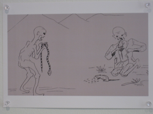배가 고파 아무거나 잡아먹는 수감자들을 묘사한 그림이다.