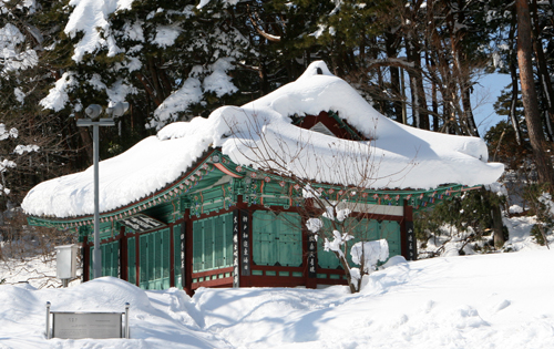 경포호수주변의 설경 경포호수 주변의 선교장 해운정 금란정 경포대 허균 난설헌생가 초당솔밭의 설경