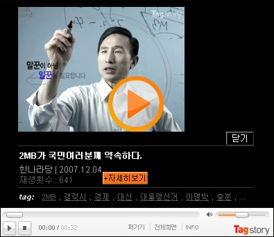 2007년 12월4일 한나라당에서 '태그스토리'에 올린 '2MB' 홍보동영상