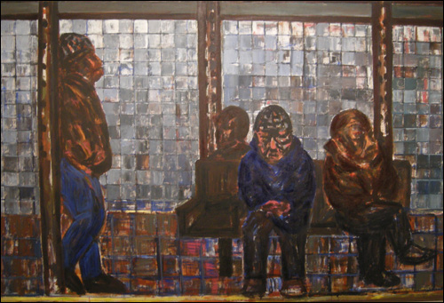 '14가 지하철을 기다리는 사람들(People Waiting Subway at 14th Street Station)' 캔버스에 아크릴물감 143.5×230.5cm 2010  
