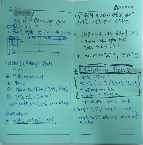  '김해을' 국회의원 보궐선거 국민참여당 이봉수 후보측은 선거 동향이 적힌 이재오 특임장관실 직원용 수첩을 입수했다고 주장했다.