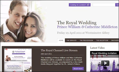 영국 왕실의 윌리엄 왕자 결혼식 공식 홈페이지