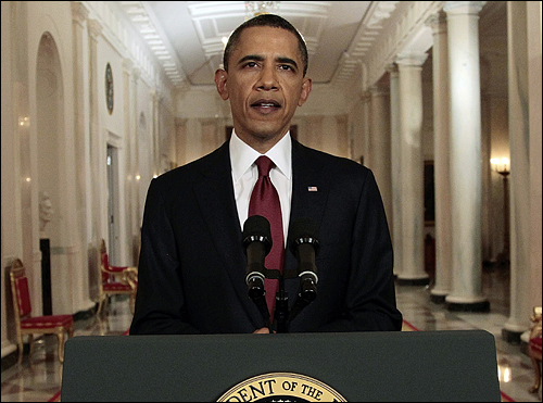 5월 1일(현지시각) 버락 오바마 미국 대통령이 9.11 테러의 주동자인 오사마 빈 라덴이 사망했다고 공식 발표하고 있다. 