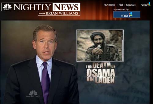 빈 라덴 사망 소식을 보도한 NBC <나이틀리 뉴스>.