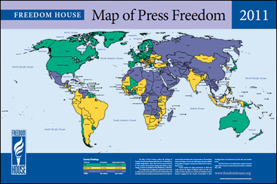 국제 언론감시단체인 ‘프리덤하우스(Freedom House)’가 세계 각국의 언론자유 수준을 조사해 발표한 ‘2011년 언론자유 보고서.
