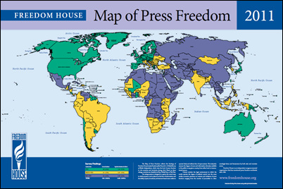  국제 언론감시단체인 ‘프리덤하우스(Freedom House)’가 세계 각국의 언론자유 수준을 조사해 발표한 ‘2011년 언론자유 보고서.
