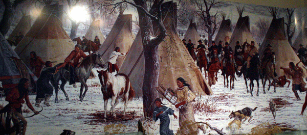 검은주전자 마을에 미군들이 들이닥치는 것을 묘사해놓은 그림.