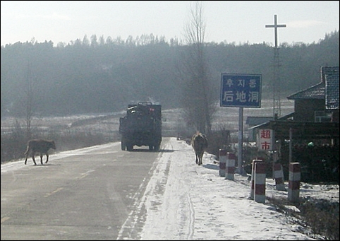  버스에서 바라본 후지동 입구. 중국 분위기를 거의 느낄 수 없었습니다. 
