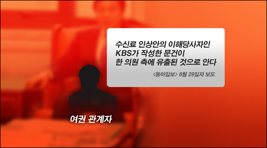 <동아일보>는 여권 관계자의 말을 인용, "KBS가 작성한 문건이 한선교 의원에게 유출된 것"이라고 보도했다.