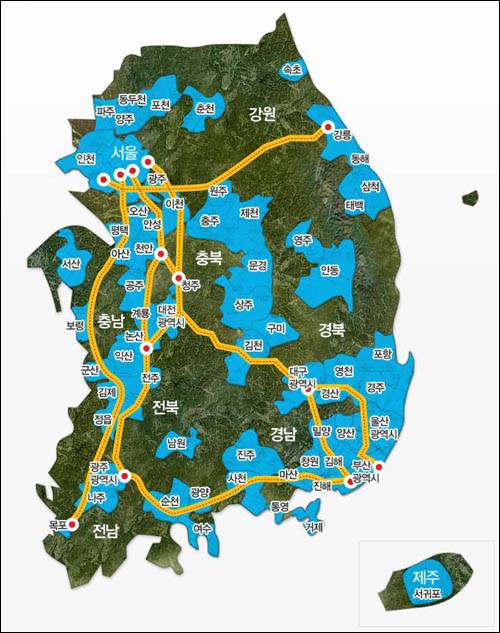  KT 와이브로 전국 커버리지. 7월 현재 전국 82개 도시와 서울 및 수도권 전철 전구간, 8개 고속도로까지 개통된 상태다. 