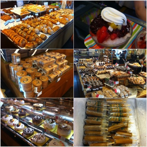 이성당의 제품들. 왼쪽 위부터 빵, 전병, 케이크, 아이스케키, 쿠키, 팥빙수.