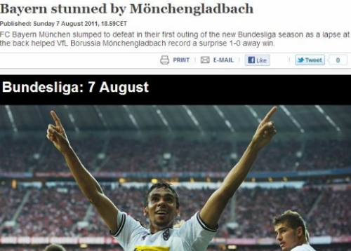  독일 바이에른 뮌헨의 분데스리가 개막전 패배 이변을 소개하는 유럽축구연맹(UEFA) 홈페이지