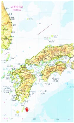 다네가시마의 위치. 별표 부분이다. 출처: 고등학교 <지리부도>. 