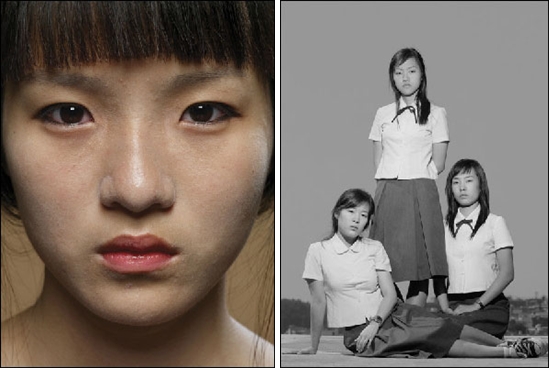 동강사진상 수상작가 오형근의 연작 '화장소녀'(왼쪽)과 '소녀연기'