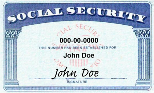 미국의 사회등록번호 카드. 9자리 번호에는 개인의 어떤 정보도 기록되지 않으며, 이 카드를 본인확인용도로 제시하지도 않는다. 