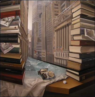 '책상 위에 월스트리트(Wall Street on the table)' 자작나무에 유화 120×120cm 2010