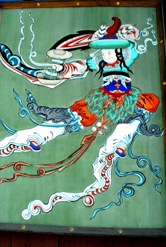 송광사 대웅전 안벽에 그려진 비천장고무의 모사그림
