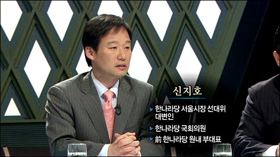 6일 생방송 MBC <100분 토론> 'D-20, 서울의 선택은'을 앞두고 폭탄주 8~10잔 가량을 마신 상태에서 방송에 출연해 논란을 일으키고 있는 나경원 한나라당 서울시장 후보 대변인 신지호 의원.