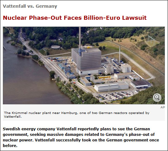 독일의 시사주간지 <슈피겔>은 지난 2일 "독일 정부가 원자력 발전소 폐기 정책 탓에 스웨덴 기업 바텐팔로부터 ISD 소송 위기에 당했다"고 보도했다. 사진은 관련 기사 속 바텐팔이 운영 중인 크륌멜 원자력 발전소 전경이다.