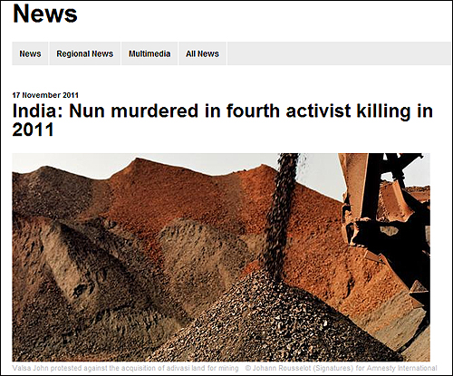 앰네스티인터내셔널은 발사 존 수녀가 올해 인도에서 희생된 네 번째 사회운동가라고 밝혔다.