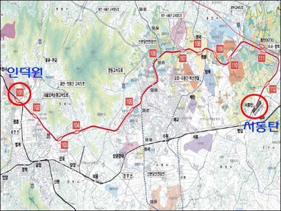 인덕원-수원 지하철 예비타당성조사 노선도