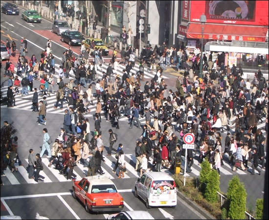 시부야 역 근처의 사거리. 이곳이 일본에서 하루 유동인구가 가장 많은 곳이라고 한다.