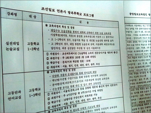 <조선일보>와 <중앙일보>의 방과후학교 프로그램. 