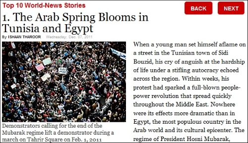 올해 최고의 세계 뉴스로 '아랍의 봄'을 선정한 <타임>