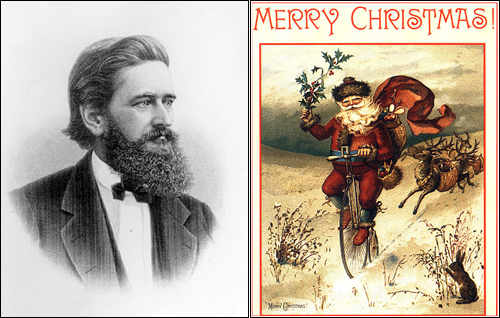 '미국 축하 카드의 아버지'라 불리는 루이스 프랑과 그가 1886년에 제작한 크리스마스 카드.