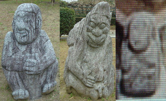 　아스카 지역에는 돌과 관련된 유물이나 유적이 많습니다. 그런데 원숭이나 사람모습 돌 조각상은 한국 익산 미륵사지 석탑 모서리에 있었던 돌 조각과 비슷한 것(맨 오른쪽)도 있습니다.