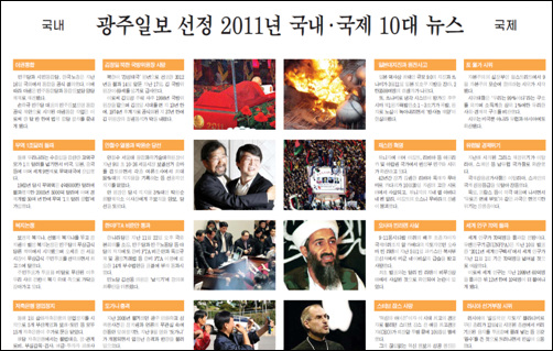 12월 22일 <광주일보>가 내보낸 10대 뉴스들.