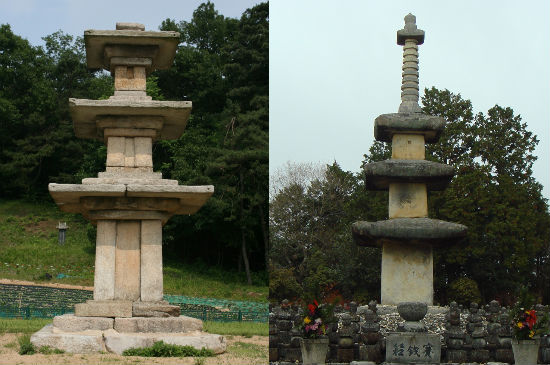 　사진 왼쪽 부여군 장암면에 있는 장하리 삼층석탑과 석탑사 석탑, 장하리 삼층석탑은 노루귀 블러그,http://blog.daum.net/euijj31/11294983, 2012.1.4.에서 인용한 것임.