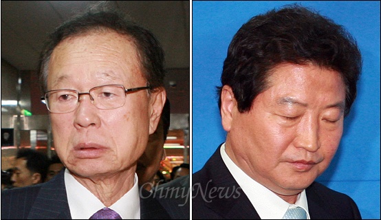 한나라당 전당대회 돈봉투 사건에 휘말린 박희태 국회의장(왼쪽)과 안상수 전 대표
